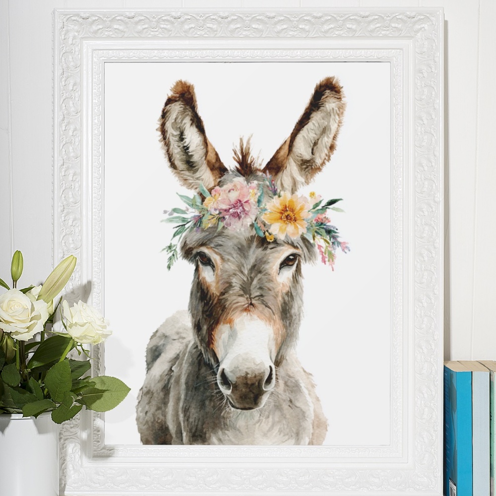Watercolor Donkey Wall Art Print, Unframed - Charming Farmhouse Decor - Picture 6 of 6